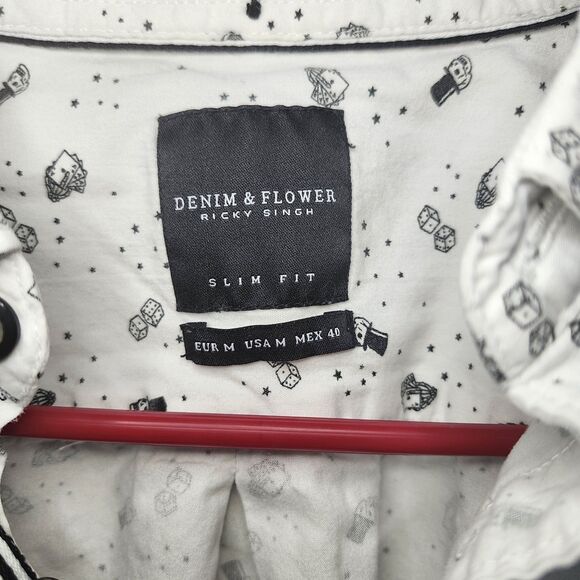 Skulls & Dice Denim & Flower Ricky Singh Men’s Slim Fit Button Up Shirt White M - Picture 2 of 9